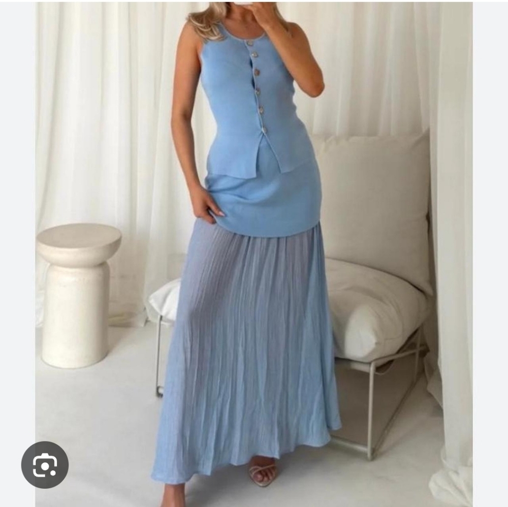 NWT ZARA MIXED PLEATED KNIT SKIRT Elegant Blue SIZE M - Picture 3 of 15